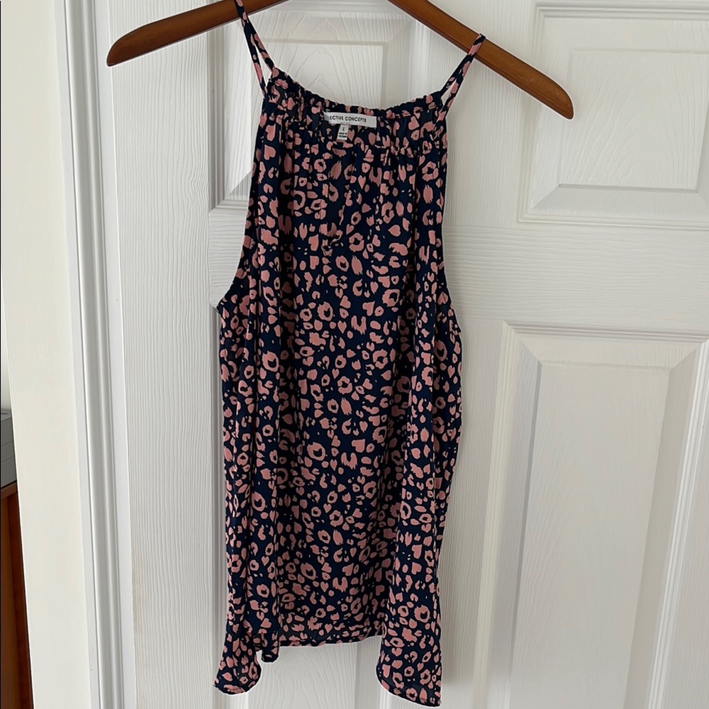 Pink and Navy Women's Top